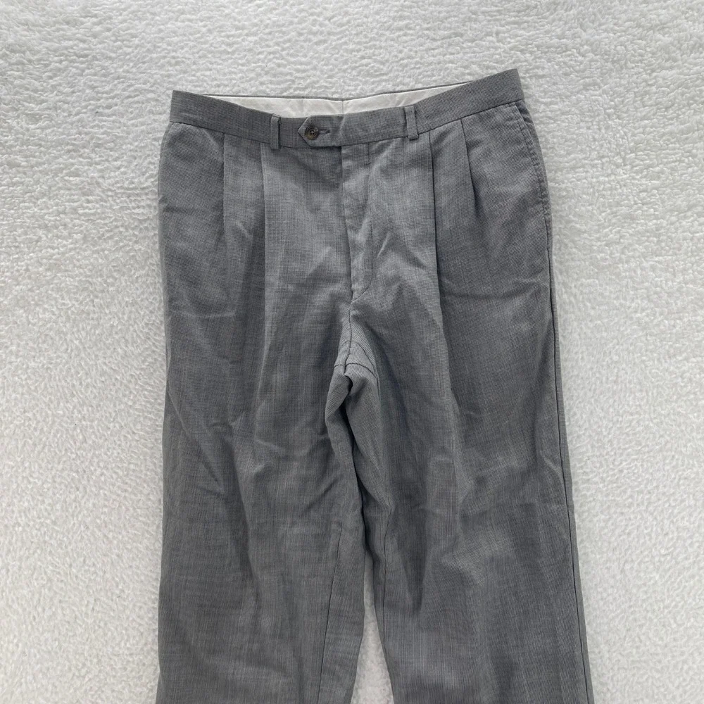 Vintage Ralph Lauren Pants Mens 32x30* Gray Pleated Houndstooth Flowy Preppy